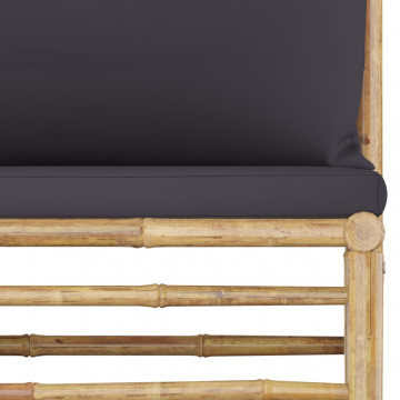Set mobilier de grădină, 12 piese, perne gri închis, bambus - Img 7