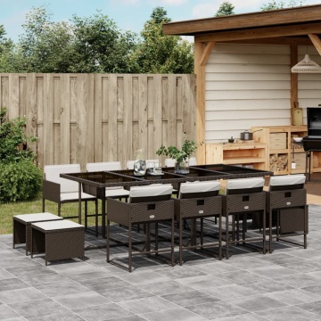 Set mobilier de grădină, 13 piese, maro, cu perne, poliratan - Img 1