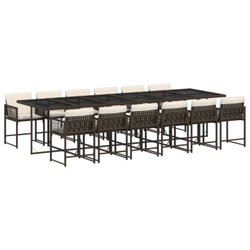 Set mobilier de grădină, 13 piese, maro, cu perne, poliratan - Img 2