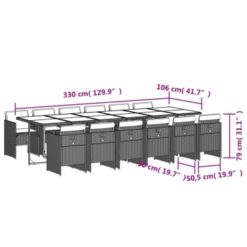 Set mobilier de grădină, 13 piese, maro, cu perne, poliratan - Img 5