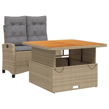 Set mobilier de grădină, 2 piese, cu perne, bej, poliratan - Img 2