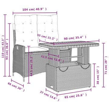 Set mobilier de grădină, 2 piese, cu perne, bej, poliratan - Img 7