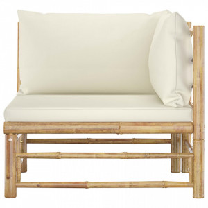 Set mobilier de grădină, 2 piese, perne alb crem, bambus - Img 4