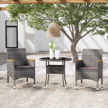 Set mobilier de grădină, 3 piese, gri, poliratan - Img 1