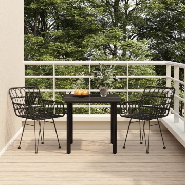 Set mobilier de grădină, 3 piese, negru, poliratan - Img 1
