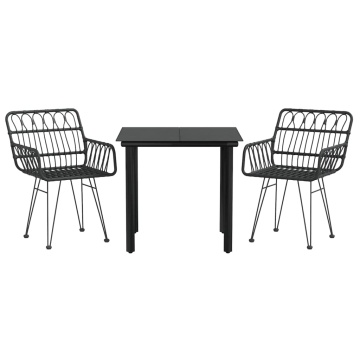 Set mobilier de grădină, 3 piese, negru, poliratan - Img 3