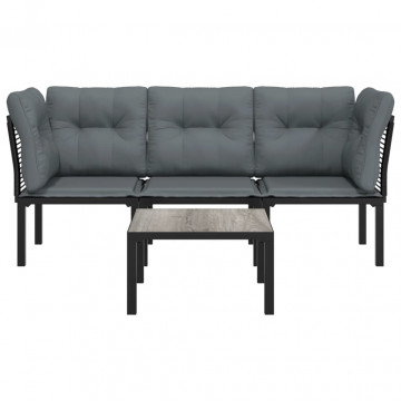 Set mobilier de grădină, 4 piese, negru și gri, poliratan - Img 3
