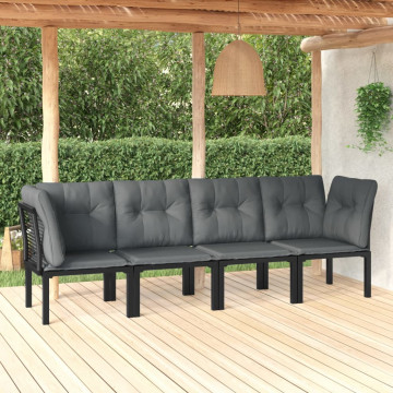 Set mobilier de grădină, 4 piese, negru și gri, poliratan - Img 1