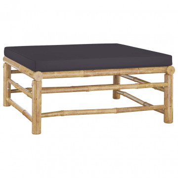Set mobilier de grădină, 4 piese, perne gri închis, bambus - Img 8