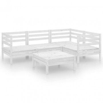 Set mobilier de grădină, 5 piese, alb, lemn masiv de pin - Img 2