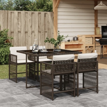 Set mobilier de grădină, 5 piese, cu perne, maro, poliratan - Img 1