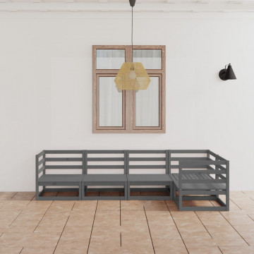 Set mobilier de grădină, 5 piese, gri, lemn masiv de pin - Img 1