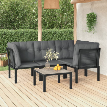 Set mobilier de grădină, 5 piese, negru/gri, poliratan - Img 1