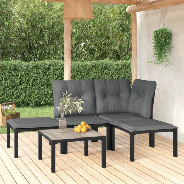 Set mobilier de grădină, 5 piese, negru/gri, poliratan - Img 1