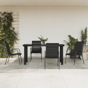 Set mobilier de grădină, 5 piese, negru, oțel și textilenă - Img 1