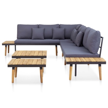 Set mobilier de grădină 7 locuri, perne, maro lemn masiv acacia - Img 8