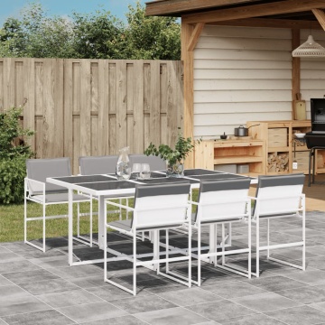 Set mobilier de grădină, 7 piese, cu perne, alb, textilenă - Img 1
