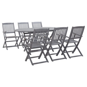 Set mobilier de grădină, 7 piese, gri, lemn masiv de acacia - Img 1