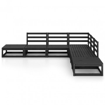 Set mobilier de grădină, 7 piese, negru, lemn masiv de pin - Img 3