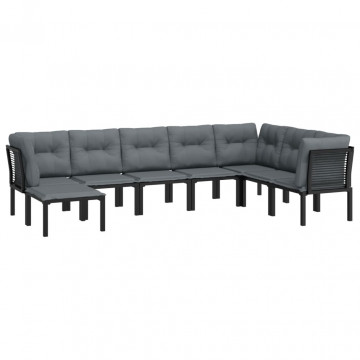 Set mobilier de grădină, 7 piese, negru și gri, poliratan - Img 3