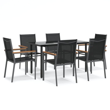 Set mobilier de grădină, 7 piese, negru, textilenă și oțel - Img 2