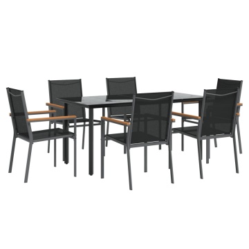 Set mobilier de grădină, 7 piese, negru, textilenă și oțel - Img 3