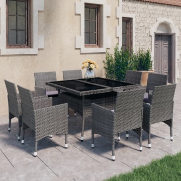Set mobilier de grădină, 9 piese, gri, poliratan și sticlă - Img 1