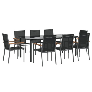 Set mobilier de grădină, 9 piese, negru, textilenă și oțel - Img 3