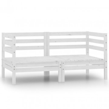 Set mobilier de grădină cu 2 locuri, alb, lemn masiv de pin - Img 2