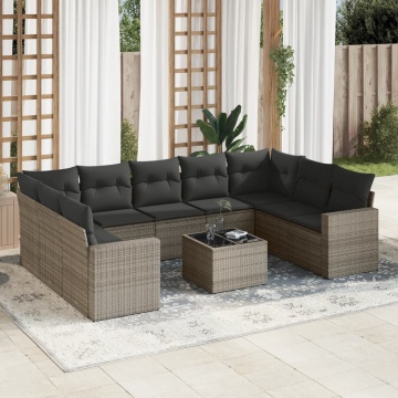 Set mobilier de grădină cu perne, 10 piese, gri, poliratan - Img 1