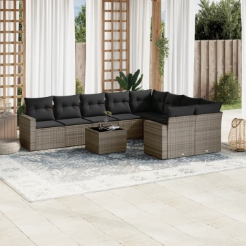 Set mobilier de grădină cu perne, 10 piese, gri, poliratan - Img 1