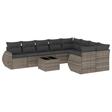 Set mobilier de grădină cu perne, 10 piese, gri, poliratan - Img 2