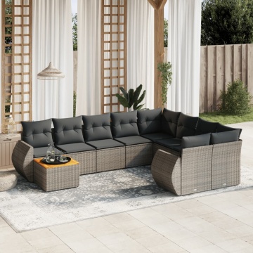 Set mobilier de grădină cu perne, 10 piese, gri, poliratan - Img 1