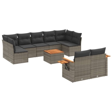 Set mobilier de grădină cu perne, 10 piese, gri, poliratan - Img 2