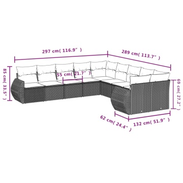 Set mobilier de grădină cu perne, 10 piese, gri, poliratan - Img 6