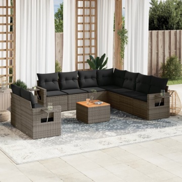 Set mobilier de grădină cu perne, 10 piese, gri, poliratan - Img 1