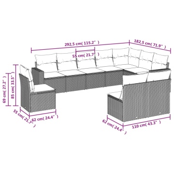 Set mobilier de grădină cu perne, 10 piese, gri, poliratan - Img 3