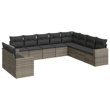 Set mobilier de grădină cu perne, 10 piese, gri, poliratan - Img 2