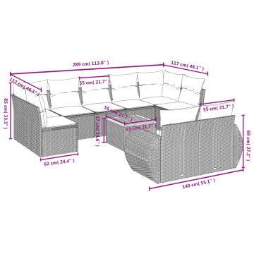 Set mobilier de grădină cu perne, 10 piese, gri, poliratan - Img 3