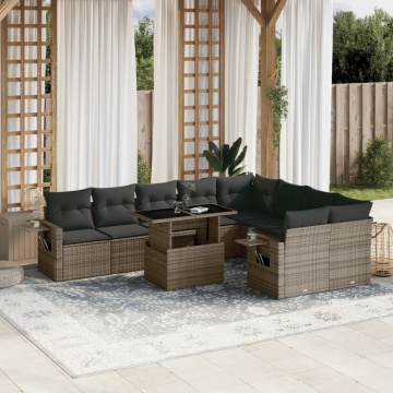 Set mobilier de grădină cu perne, 10 piese, gri, poliratan - Img 1