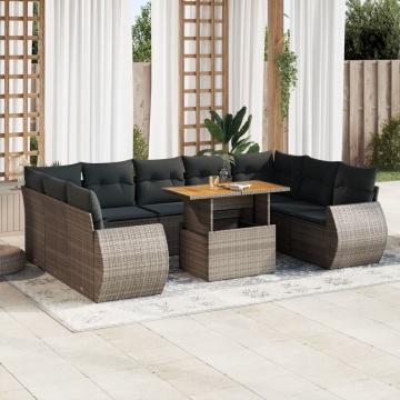 Set mobilier de grădină cu perne, 10 piese, gri, poliratan - Img 1