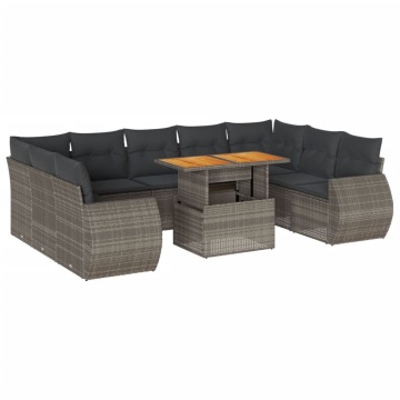 Set mobilier de grădină cu perne, 10 piese, gri, poliratan - Img 2