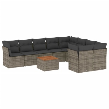 Set mobilier de grădină cu perne, 10 piese, gri, poliratan - Img 2