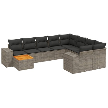 Set mobilier de grădină cu perne, 10 piese, gri, poliratan - Img 2