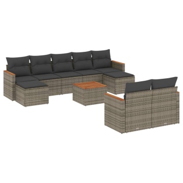 Set mobilier de grădină cu perne, 10 piese, gri, poliratan - Img 2