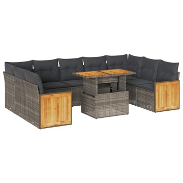 Set mobilier de grădină cu perne, 10 piese, gri, poliratan - Img 2
