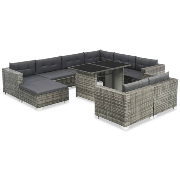 Set mobilier de grădină cu perne, 10 piese, gri, poliratan - Img 1