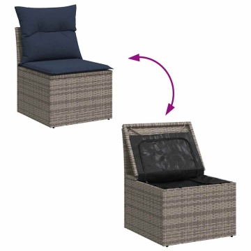 Set mobilier de grădină cu perne, 10 piese, gri, poliratan - Img 5