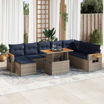 Set mobilier de grădină cu perne, 10 piese, gri, poliratan - Img 1