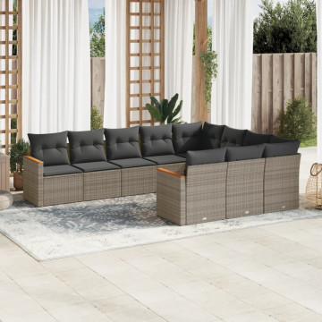Set mobilier de grădină cu perne, 10 piese, gri, poliratan - Img 1